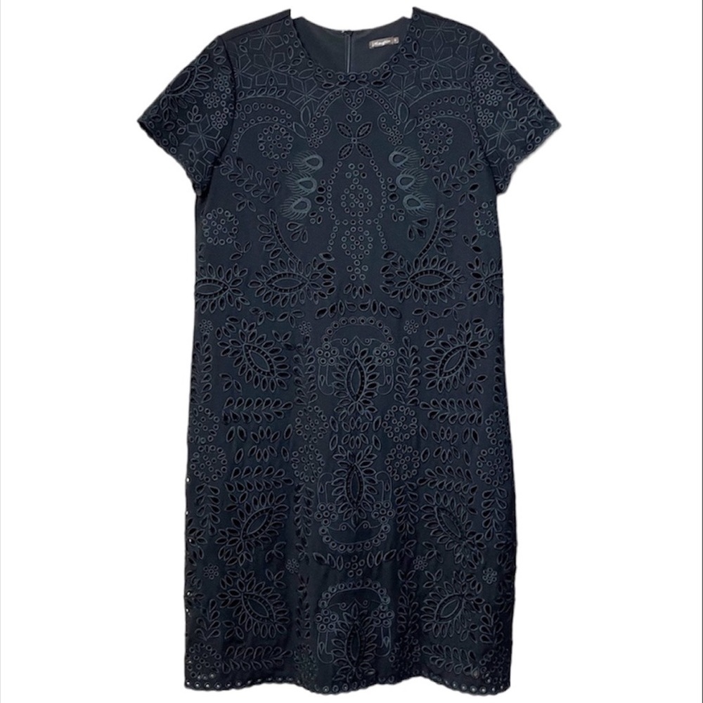 J. McLaughlin black eyelet shift dress‎ knee length short sleeve classic neutral